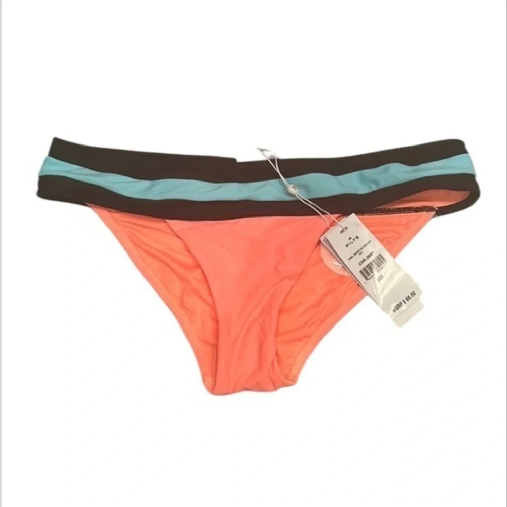 PILYQ Coral banded color block full back size small bikini swim bottoms
